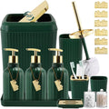 17PCS Bathroom Accessory Set Bathroom Set Hunter Green Bathroom Accessories,Toilet Brush, Trash Can, Qtip Holder Dispenser& 3PCS Soap Dispenser - size: Bath Set with Swing-Top Trash Can, style: Dark Green