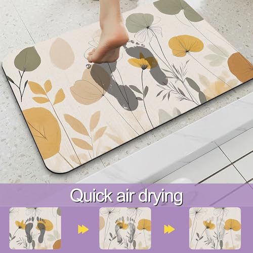 Autumn Flowers Bath Mat, Water Absorbent Quick Dry Thin Bathroom Floor Mat, Rug for Bathroom Kitchen 17"x30" - color: Autumn Flowers