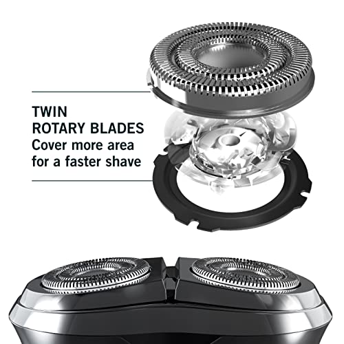 Perry Ellis Electric Shaver for Men, Cordless Rotary Razor, Rechargeable Travel Shaver with Dual Blades, Waterproof IPX5, Compact Grooming Kit for Face, Beard, Mustache & Sensitive Skin