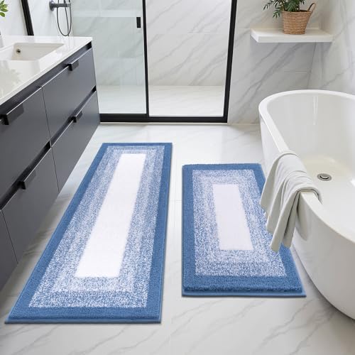 Bsmathom Bathroom Rugs Set, 2 Piece, Soft Plus Absorbent, Non Slip, Machine Washable, Blue (18"x26" Plus 18"x48") - color: Blue, size: 18"x26"+18"x48"