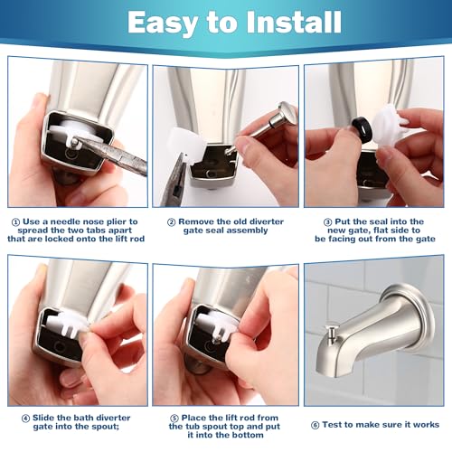 Enhon 2 Set Tub Spout Diverter Repair Kit, Includes 2 x Diverter Valve Stems, 2 x Cup Seals and 2 x Gates, Bathroom Shower Bathtub Leaky Faucet Repair Replacement Parts(Brushed Nickel,Classic) - color: Brushed Nickel