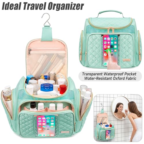 Tealari Large Toiletry Bag for Women Men,Bathroom Bag,Water Resistant Shower Bag,Makeup Bag,Portable Shower Caddy for College Dorm,Hanging Travel Toiletry Bag with Transparent Waterproof Phone Pocket - color: Green-1