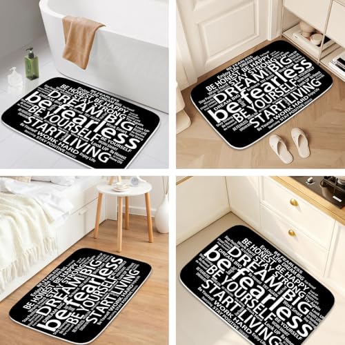 Inspirational Quotes Be Fearless Dream Coral Velvet Bath Rugs Non Slip Shower Mat for Bathroom Decor Sets Door Rug with Rubber Backing Absorbent Kitchen Floor Carpet 20 x 31 inches Black and White - color: Multi Color 14, size: 2' x 1'4" (Rectangular)