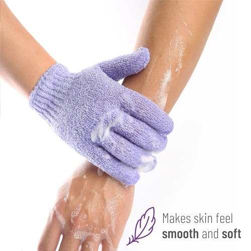 Slick- Exfoliating Gloves, 4 Pcs, Skin Exfoliator for Body, Shower Gloves, Scrub Glove Exfoliating, Exfoliating Body Scrub Glove - color: Shades of Purple