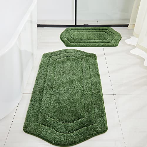 COSY HOMEER Extra Thick Bath Rugs Sets for Bathroom - Anti-Slip Bath Linen Sets Mats Soft 100% Strong Polyester Living Room Bedroom Water Absorbent(Green,20x32+24x48 -Inches) - color: Green, size: 20"x 32"+24"x 48"