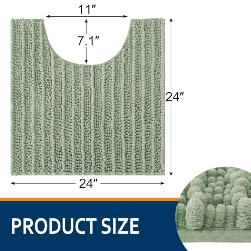 Smiry Bathroom Toilet Rugs U Shaped 24x24, Extra Soft Absorbent Non Slip Rubber Backing Chenille Contour Bath Rugs for Toilet, Machine Washable Contoured Bath Mats, Sage Green - color: Sage Green, size: 24'' X 24''