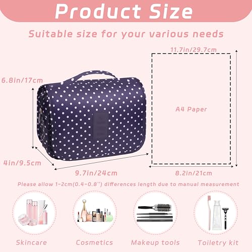 Toiletry Bag Travel Bag with Hanging Hook, Waterproof Capacity Hanging Multifunctional Makeup Bag for Toiletries, Portable Cosmetic Bag Travel Organizer for Women and Men(Navy Dot) - color: C4-Navy Dot