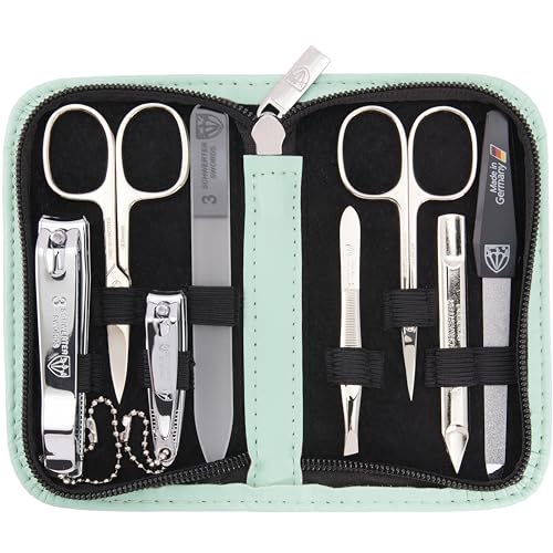3 Swords Germany - brand quality 8 piece manicure pedicure grooming kit set synthetic leather case mint - Made in Germany - color: MINT