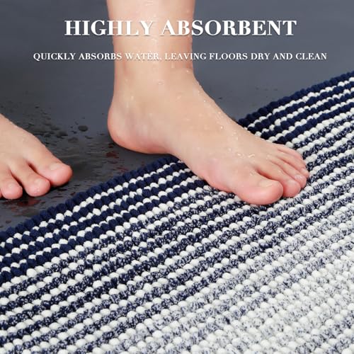 BSICPRO Bathroom Rugs and Mats Sets, 2 Piece Thick Absorbent Chenille Non Slip Soft Shaggy Floor Mats Machine Washable (20" x 47" Plus 16" x 24", Navy) - color: Navy, size: 20" x 47" Plus 16" x 24"
