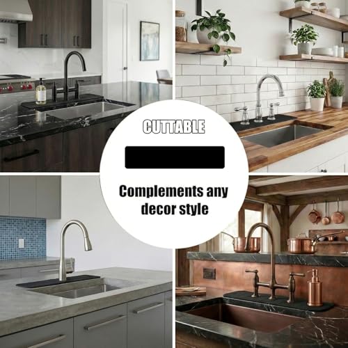 Customizable Kitchen Sink Faucet Mat: 24" Lx5.5 W Absorbent Splash Guard | Non-slip Fabric Rubber Mat, Cut to Fit Oval Rectangle Square Faucet & 2,3,4 Holes Irregular Sink with Soap Dispenser Air Gap - size: 24"Lx5.5"W -1PC