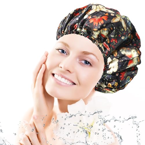 Shower Cap for Women,4 PCS Elastic and Reusable Bath Caps, Double Layers Shower Caps Reusable Waterproof, Bathing Shower Caps, Environmental Bath Hair Protection Cap - Butterfly B - color: Butterfly B