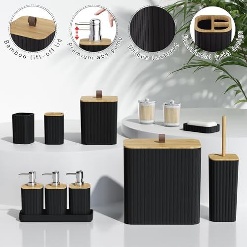 Bathroom Accessory Set - Black Bathroom Set, 27PC Bathroom Accessories Set, Bathroom Sets with Shower Curtain and Rugs, Mini Trash Can, Toilet Brush, Trash Can & Soap Dispenser - size: Bathroom Set&Shower Curtain &Rugs, style: Black