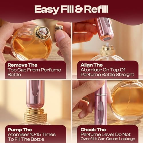 5ml Travel Perfume Bottle Refillable Atomizer Sprayer for Perfume,Leakproof Perfume Atomizer Travel, Portable Refillable Perfume Bottles, (Blue, Black, Pink, Gold, Silver + Leather Pouch) - color: Blue, Black, Pink, Gold, Silver + Leather Pouch