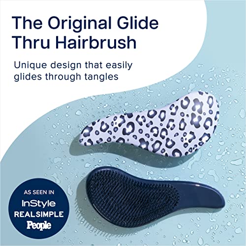 Crave Naturals Glide Thru Detangler Brush - Curly Hair Brush for Women and Kids - Wet and Dry Comb for Adults - Soft Flexible Bristles for Gentle Use - Styling Tool for Curls - Blue Cheetah - color: Blue Cheetah, size: 1 Pack (Regular)