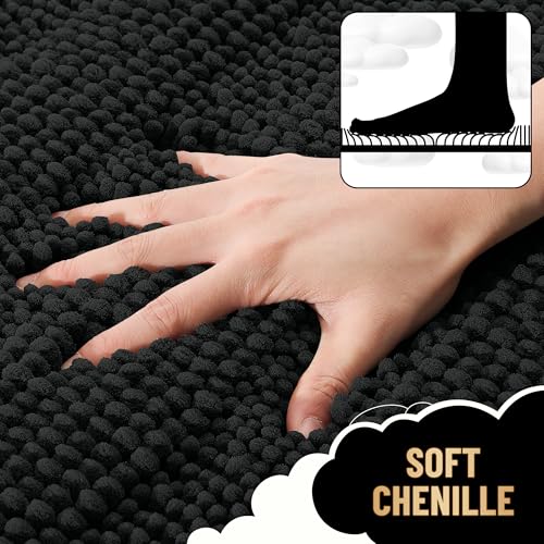 OLANLY Thick Large Bathroom Rugs 40x24, Extra Soft Absorbent Chenille Striped Bath Rugs, Rubber Backing, Machine Wash Dry, Bath Mats for Bathroom Floor, Tub and Shower, Home Decor Accessories, Black - color: Black, size: 40" X 24"