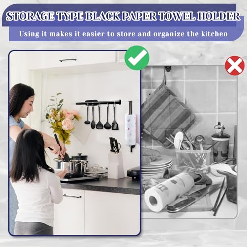 Paper Towel Holder, Self Adhesive or Drilling Paper Towel Holder Under Cabinet, Stainless Steel Black Paper Towel Holders Wall Mount for Kitchen, Bathroom, Sink, Pantry, Fridge - color: Black