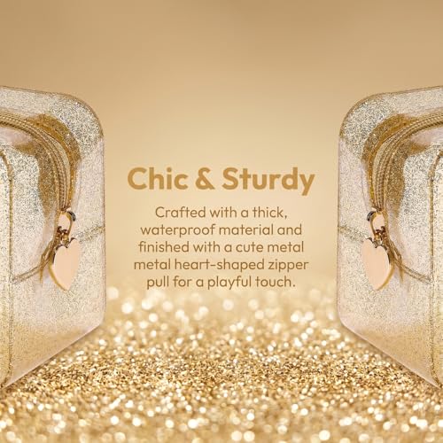 RSRSLEII Stardust Twinkle Jelly Travel Makeup & Toiletry Bag, Waterproof PVC Cosmetic Bag/Case for Women，Zipper SPF Beach Bag for Sunscreen Skincare and Daily Essentials (10Gold) - color: 10Gold