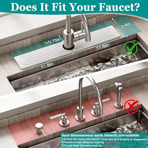 Stone Faucet Mat for Kitchen Sink - Quick Dry Diatomite Sink Splash Guard, Prevents Moisture Buildup & Water Stains, Water Absorbing Stone Tray for Bathroom Countertop (White, 23.6" x 4") - color: White, size: 23.6" x 4"