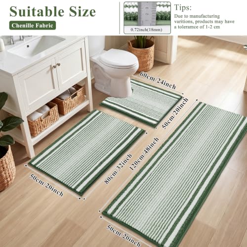 HEBE Chenille Bathroom Rugs Sets 3 Piece, Non Slip Washable Bath Mats Set | Absorbent Bathroom Mat Set, Soft Bath Rugs, Ultra Plush Bath Mat and U-Shaped Contour Toilet Rug Set for Shower,Sage Green - color: Sage Green