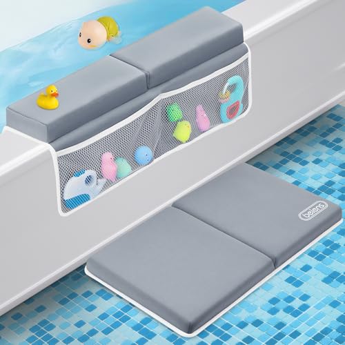 beiens Bath Kneeler and Elbow Rest Pad Set - 1.5'' Comfortable Thick Baby Bath Kneeler Pads, Quick Dry Soft Kneeling Pad for Baby Bath Time, Non-Slip Knee& Arm Support Bathtub Mat with Toys Organizer - color: Grey
