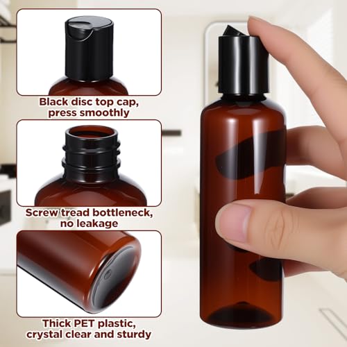 25 Pcs 3.5oz Plastic Squeeze Bottles with Disc Top Flip Cap Empty Amber Refillable Containers Small Travel Toiletry Bottles for Lotion Shampoo Oil Body Soap Creams