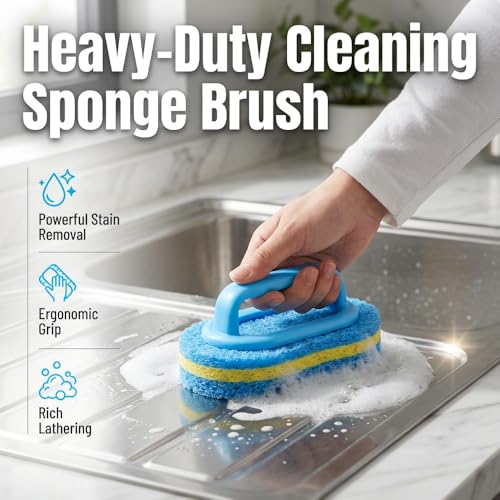 Handled Bathtub Scrubber, Kitchen Bathtub Toilet Cleaner All Purpose Shower Sponge Scrubbing Brush, for Clean Sinks, Shower Stalls, Tiles, Range Hoods, and Pool Steps (3pcs) - color: 3pcs