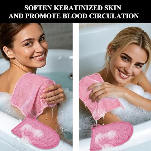 QCWN 2 Piece African Net Sponge and Exfoliating Glove Set Nylon Bath Body Scrubber Washcloth for Daily Shower Back Cleaning - style: 2Pac Pink