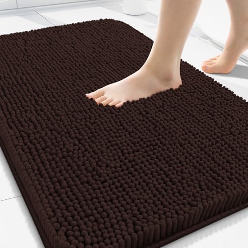 Arotive Bathroom Rugs 34x21, Extra Soft Absorbent Shaggy Chenille Bath Rugs, Machine Washable Rubber Backing Bath Mats for Bathroom Floor Tub and Shower, Home Decor Accessories, Brown - color: Brown, size: 34" X 21"
