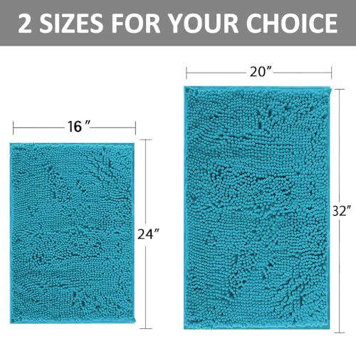 Teal Blue Bathroom Rugs Bath Mats for Bathroom Chenillen Bath Rug Set 2 Piece Non-Slip Bath Mats, Absorbent Shaggy Rugs, Machine Wash, Perfect Plush Bathroom Mats, Batroom Carpets Set - color: Teal Blue, size: 32"L x 20"W + 24"L x 16"W