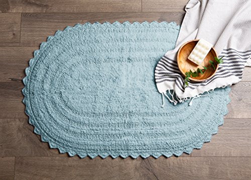DII Crochet Collection Reversible Bath Mat, Small Oval, 17x24, Cameo Blue - color: Cameo Blue, size: 1'5" x 2' (Oval)