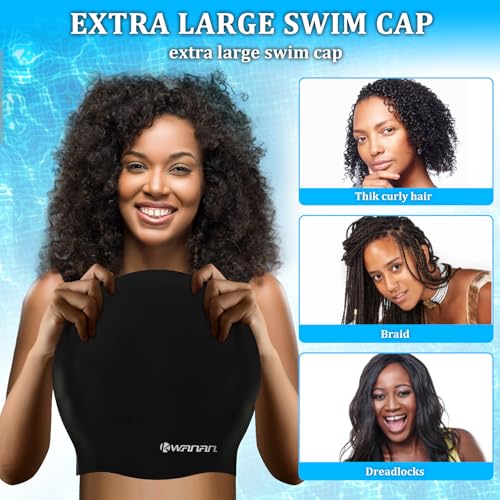 Extra Large Silicone Swim Cap for Long Hair and Protective Styles–Waterproof Swimming Cap for Men and Women with Dreadlocks, Weaves, Extensions, Braids, Curls, and Afros–Keep Hair Dry - color: Black