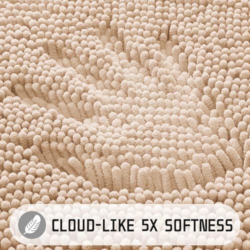 Yimobra Washable Bathroom Rugs, Super Soft & Absorbent Chenille Bath Mat for Floor & Carpet, Quick Dry Non Slip Bath Mat for Tub Shower, 32"x20",Beige - color: Beige, size: 32" X 20"