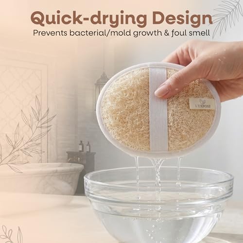 L'Exfose Organic Natural Loofah Body Scrubber for Shower – Dual Sided Egyptian Fiber Plastic Free Loofah – Quick Dry Natural Body Scrubber with Sisal Soap Saver Bag – Minimal Spa Gift for Men Women - color: Natural Cream