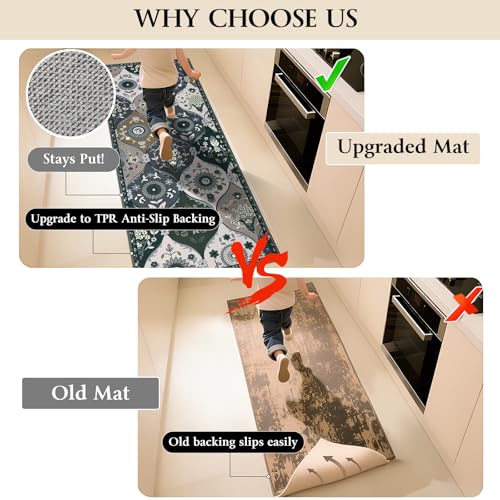 Kitchen Rugs Sets of 3-Non Slip Kitchen Mats for Floor Moroccan Trellis Kitchen Floor Mat Runner Carpet for Hallways Entryway Laundry Room Washable - color: Dark Grey, size: 1" x 1" (Rectangular)