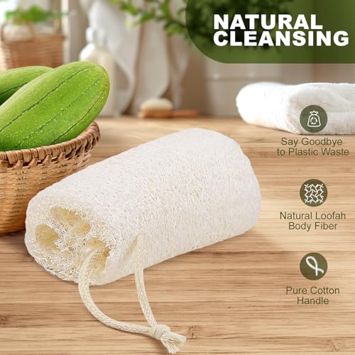 Natural Loofah Body Scrubber Sponge, Set of 3 Organic 5 Inch Luffa for Exfoliating & Smooth Skin Cleansing, Ideal for Men & Women, Spa & Shower Use - size: 1 Count (Pack of 3)