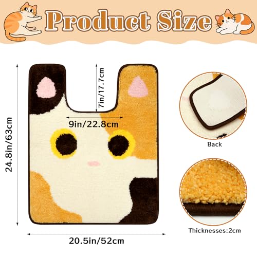 Toilet Rug - Calico Cat Rugs U Shaped Washable,Soft and Absorbent Bath Rug,Non Slip Toilet Bath Mat,Bathroom Contour Rug for Toilet Base (Yellow, 24" x 20") - color: Yellow, size: 24" x 20"