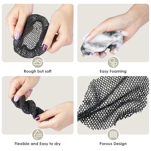 INNERNEED Exfoliating Net Cover Sponge Bath Scrubbing Loofah Rough Washcloth Case 2pcs, Only for INNERNEED Silicone Body Brush (Black Case) - color: (Set6) 2 Case