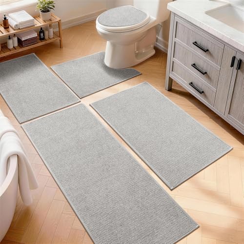 YIHOUSE Gray Bathroom Rugs Sets 5 Piece, Quick Dry Thin Bath Mat with Toilet Rug - Non Slip Absorbent Machine Washable - Bath Runner Rugs for Bathtub Sink Home Decor - color: Grey, size: 5 pieces
