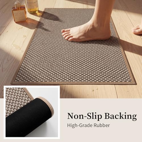 YIHOUSE Thin Bath Mat Khaki Bathroom Rugs Sets 3 Pieces, Non Slip Absorbent Bath Mats Quick Dry, Woven Braided Rugs Washable,Tapetes para Baño for Bathroom,Bathtub(17"x24"+17"x32"+17"x32") - color: Khaki, size: 3Pieces(17"x24"+17"x32"+17"x32")