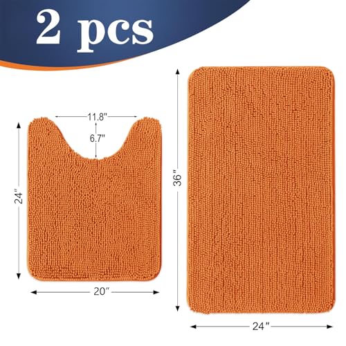 OLANLY Bathroom Rugs Sets 2 Piece, Soft Absorbent Chenille Bath Mats and U-Shaped Contour Toilet Mat Area Rug Set, Machine Washable Bath Carpet, Home Decor Accessories(36"x24"+24"x20", Clay) - color: Clay, size: 36" X 24" + U24" X 20"