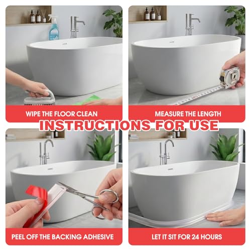 Friendship Shower Threshold Water Dam 98 Inches Shower Barrier Water Stopper Strip Collapsible Silicone Water Guard for Bathroom Bathtub Floor Seal (White)