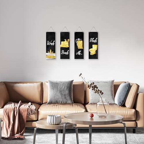 4 Pcs Gold Bathroom Decor Wooden Sign, Glam Bathroom Wall Art, Black And Gold Wall Art, Modern Women Funny Wooden Hanging Sign For Washroom Bathroom Restroom Farmhouse Decor, A23 - color: Relax Breathe Unwind Soak 2