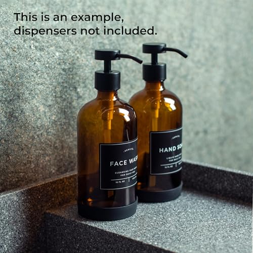 Verute Waterproof Labels for Amber Glass Soap Dispenser and Plastic Bottles 3.15"x2.35" Peel & Stick - Kitchen, Bathroom & Shower Set - 24 Pieces (Black) - color: Black