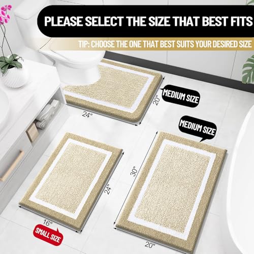 OLANLY Small Bathroom Rugs 24x16, Extra Soft and Absorbent Microfiber Bath Rugs, Non-Slip, Machine Washable, Quick Dry Shaggy Bath Carpet, Bath Mats for Bathroom Floor, Tub, Shower, Beige - color: Beige and White, size: 24" X 16"