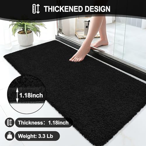 Bathroom Rugs 60"x24", Fluffy Soft Thick Absorbent Bath Mat Rubber Backing Quick Dry, Machine Washable Bath Mats for Bathroom Tub, Floor, Shower, Bedroom Home Decor Accessories, Black - color: Black, size: 60" x 24"