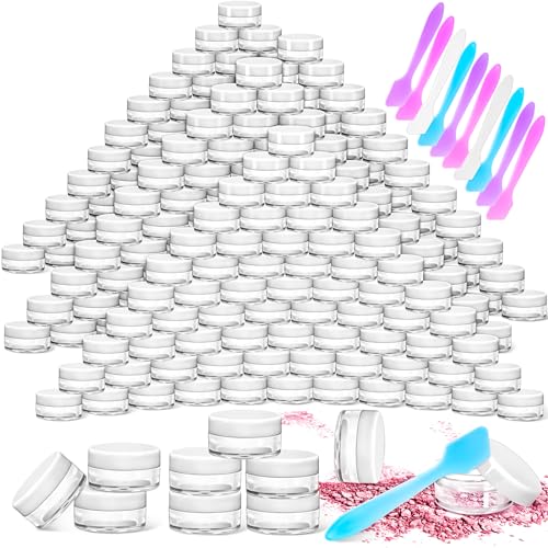 100 Pack 5g Plastic Jars with Lids, 5ml Round Clear Cosmetic Containers Makeup Jars, 5gram Travel Size Container Jar with Spatulas for Makeup Sample Lotion Cream Ointment Salve Balm Powder - color: White, size: 5g