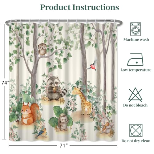 Fabric Shower Curtain with Hooks YJY01568 - color: Cute Forest Critters