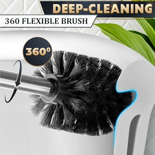 Silver Toilet Brush and Holder Set - Upgrade Your Bathroom in Seconds - Stainless Steel Toilet Bowl Brush and Holder with 2 Rounded Corners, Replaceable Head, Removable Inner Bowl & Splash Guard Cover - color: Silver Squircle