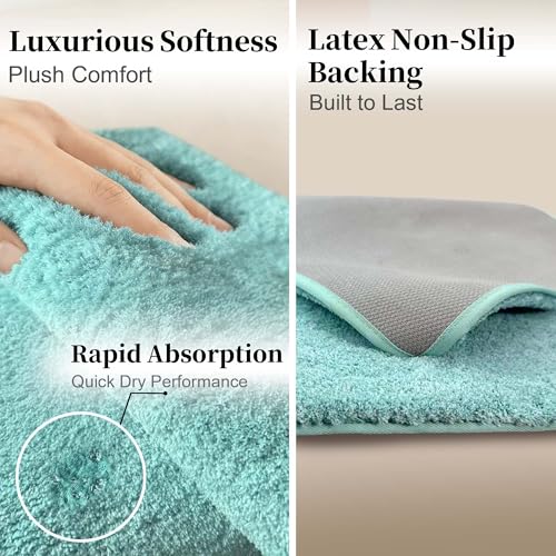 Non-Slip & Super Absorbent Bath Mat, 32x20 Inch Large Microfiber Bathroom Rug, Ultra Plush Quick Dry Machine Washable Shaggy Carpet for Shower Tub Floor, Aqua - color: Aqua, size: 32"x20"