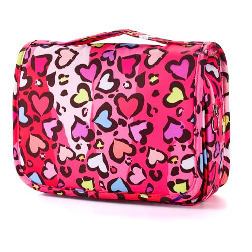 Kids Hanging Toiletry Bag for Girls, Travel Toiletry Bag for Little Young Girls Cosmetic Makeup Waterproof Wash Bag Toddler Traveling Toiletries, Leopard Red - color: Leopard-Red